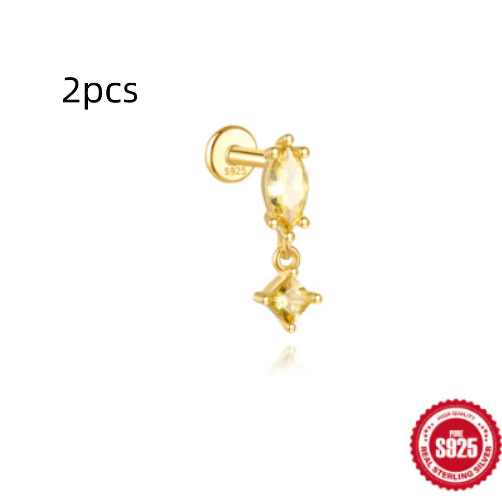 S925 sterling silver water drop earrings with a flat spiral design in a gold colour.