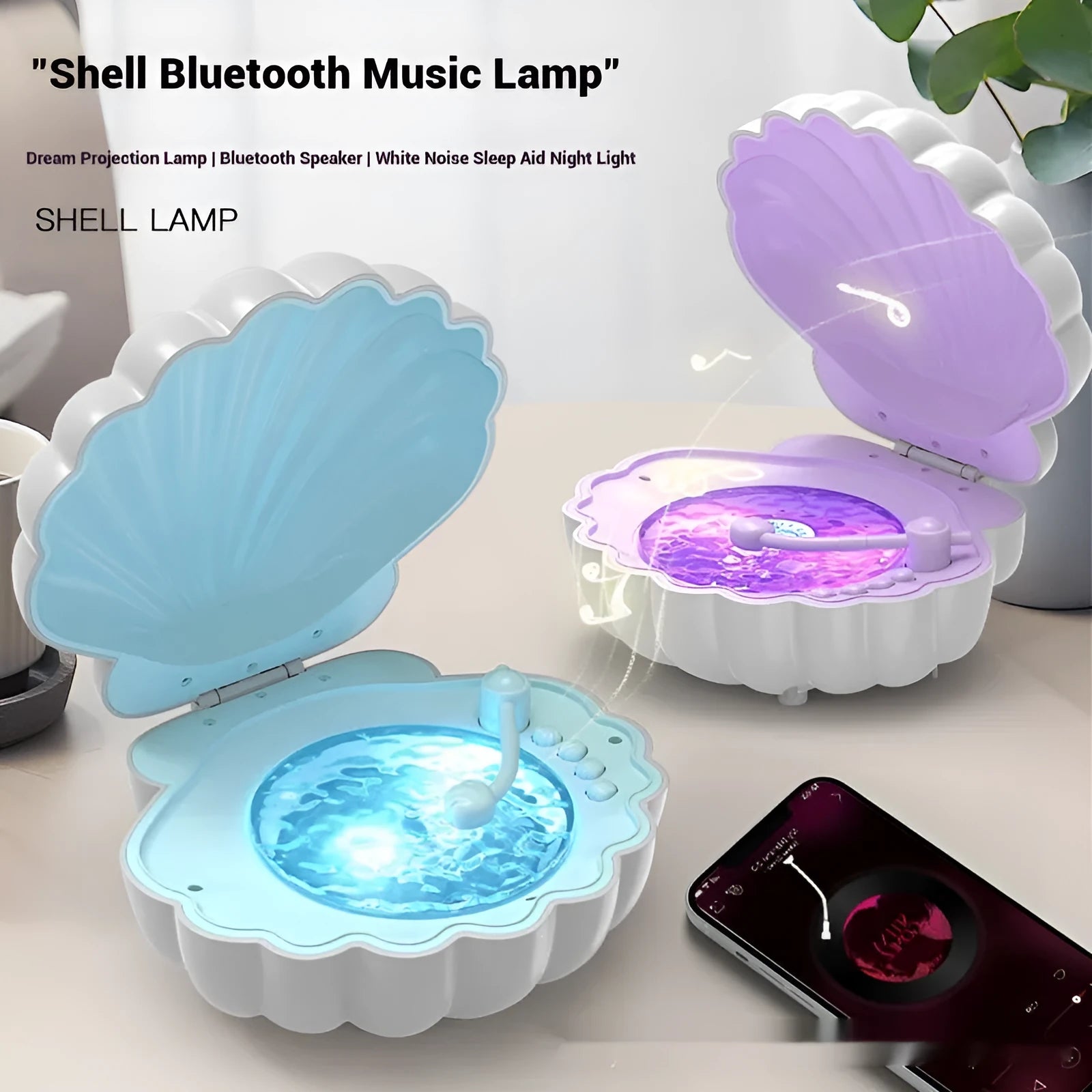 Retro vinyl record player design shell lamp with Bluetooth speaker in blue colour variant