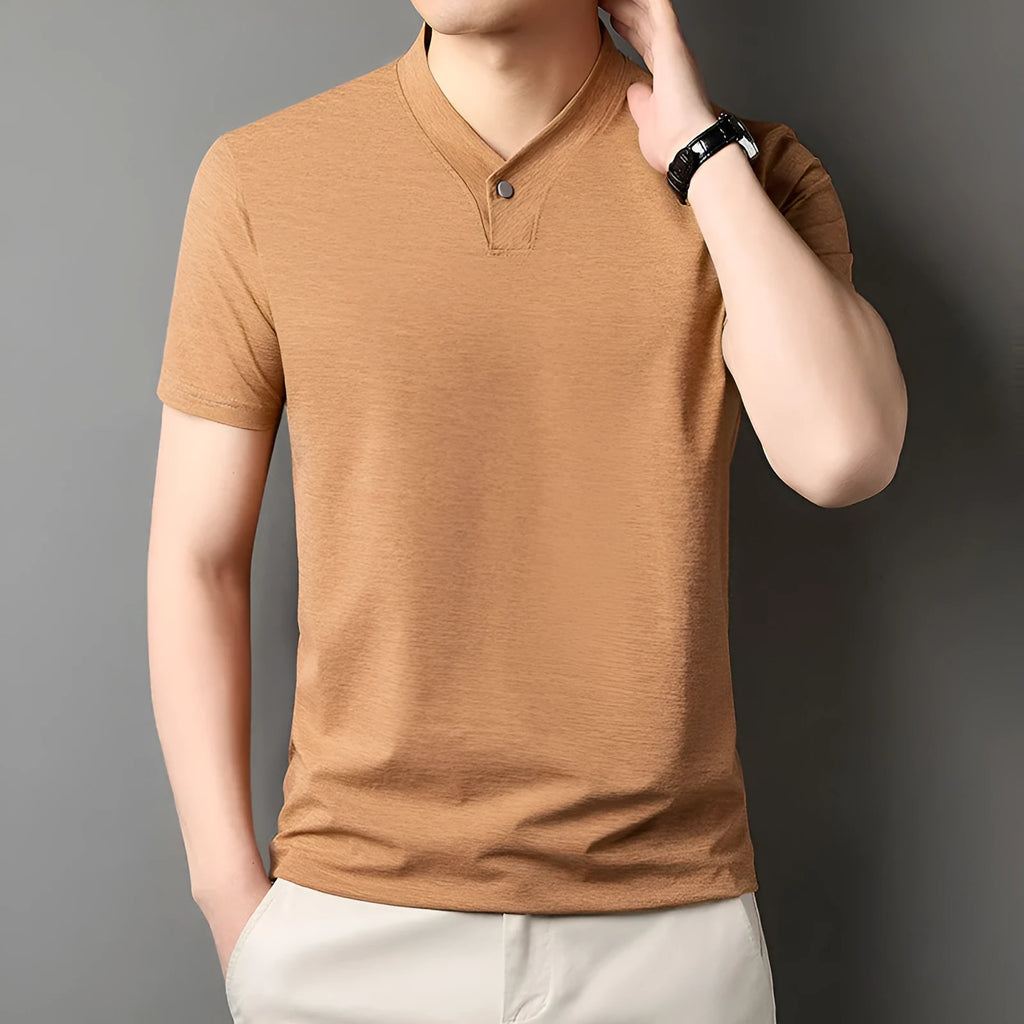 Men's short sleeve t-shirt with zipper detailing in polyester blend fabric