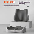 Solid-colour office seat cushion with memory foam for waist and tailbone support, shown in a blue and grey colour combination.