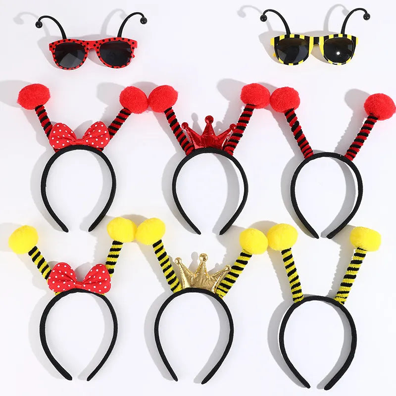 Children's insect theme fancy dress headband and glasses costume set in yellow and red