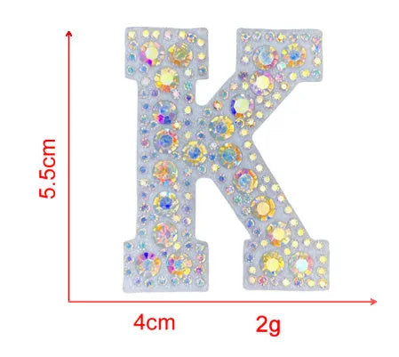 AB colour rhinestone letter emblem badge patch cloth sticker self-adhesive on white background