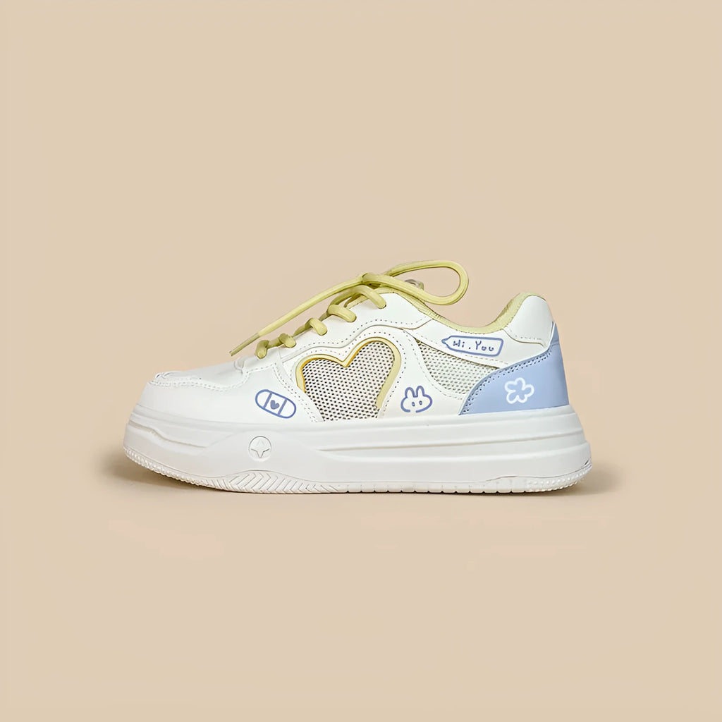 Korean style mesh sneakers in Meow Rabbit Sea Salt Cheese colour with lace-up closure