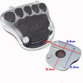 Metal motorcycle brake pedal skid plate showing three style variations for different vehicle types