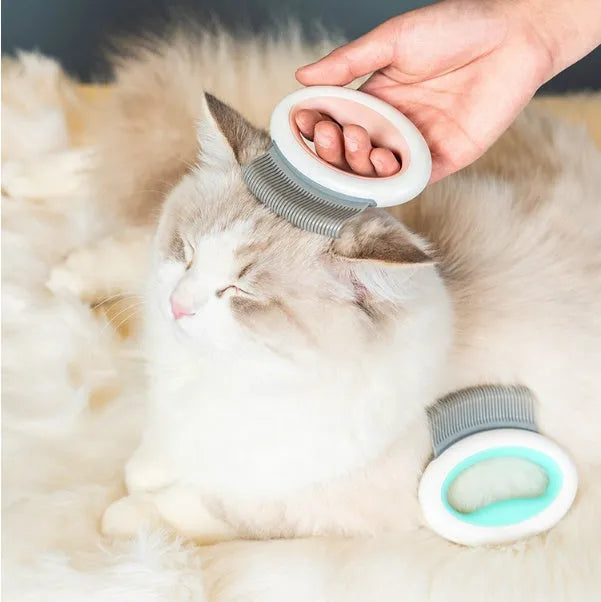 Cat hair comb plastic grooming tool to remove floating fur available in multiple colours