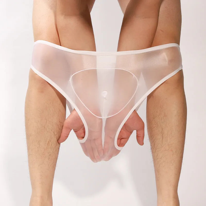 Men's nylon ultra-thin briefs with bullet separation design in various solid colours