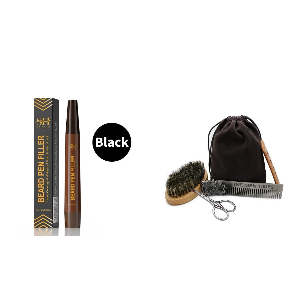 Men's sweatproof beard and hairline filler pencil with eyebrow pencil in black or dark brown