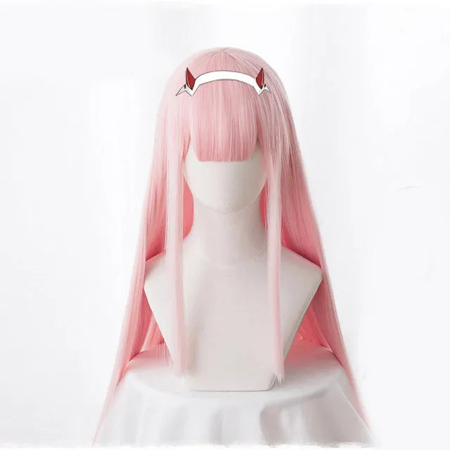 Women's solid pink cosplay wig with long 90cm high temperature wire hair