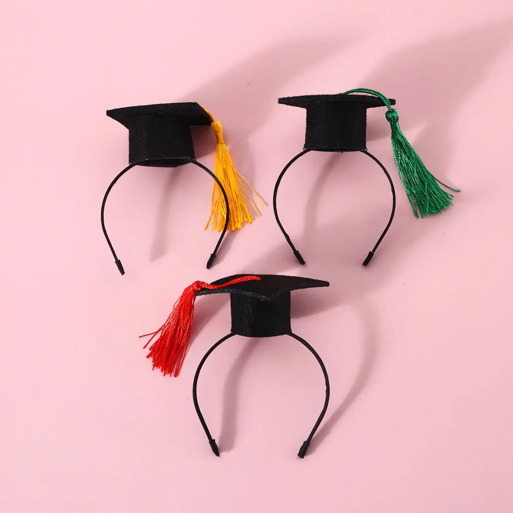 Wool felt elastic hair band and matching bow tie for small dogs and cats in yellow, red, green, or black plaid.