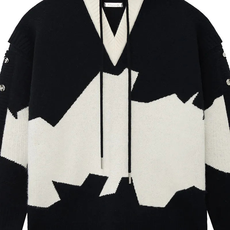 Men's ink gray black colour block long sleeve embroidered pullover hoodie jacket on hanger