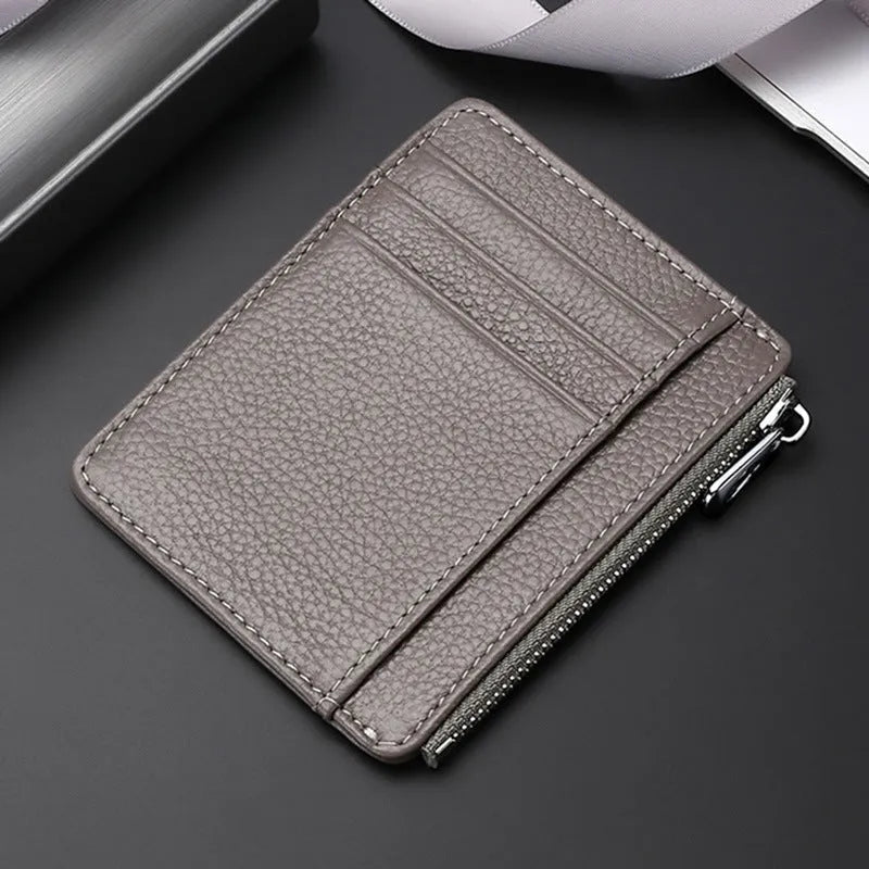 Genuine first layer cowhide leather card holder in solid colour with polyester lining, daily configuration