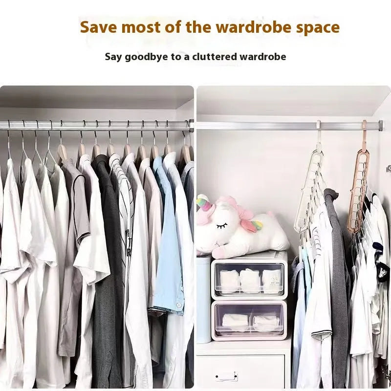 Plastic multifunctional hanger with nine holes for folding trousers in beige colour