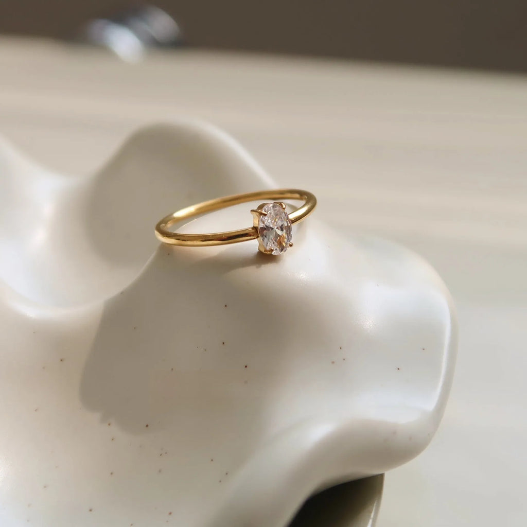 Stainless steel heart shape ring with electroplated golden finish in Golden Heart or Golden Oval colour option