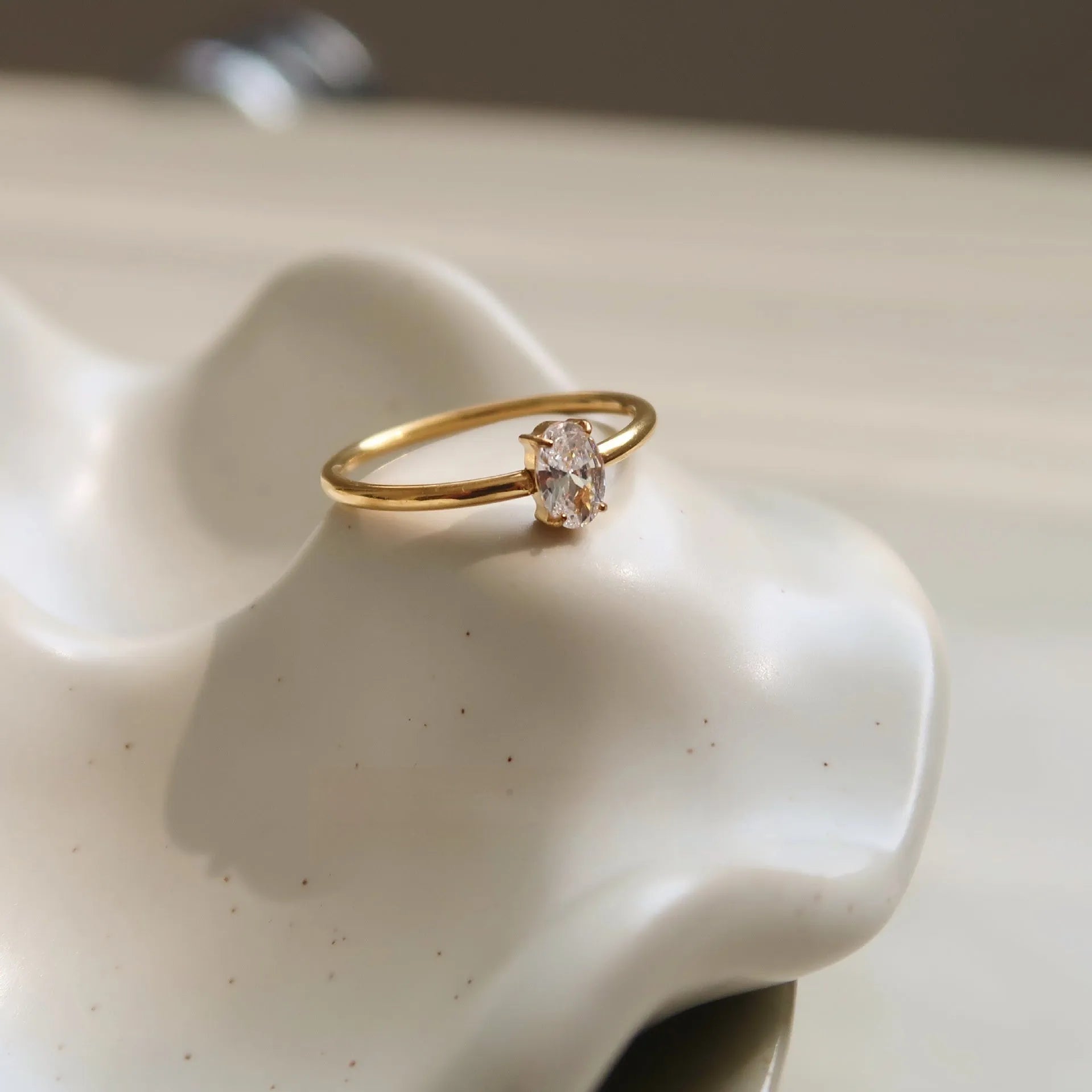 Stainless steel heart shape ring with electroplated golden finish in Golden Heart or Golden Oval colour option