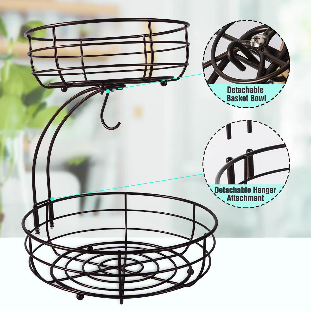 Double-layer black wrought iron fruit basket for restaurant snack storage
