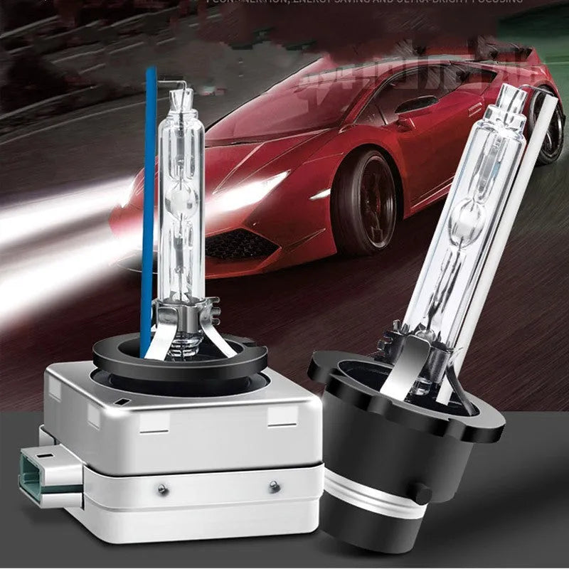 Xenon car headlight bulb and lens assembly in aluminium shell for D1S or D1R fitment.