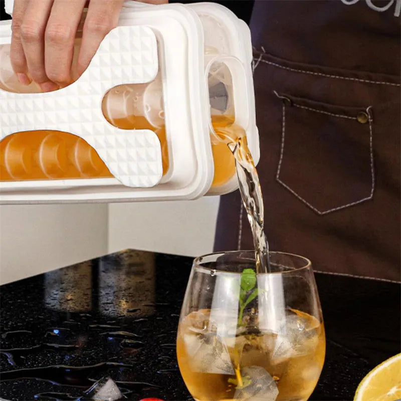 Portable silicone ice ball mould water bottle in light grey showing 20.5cm length and modern minimalist design