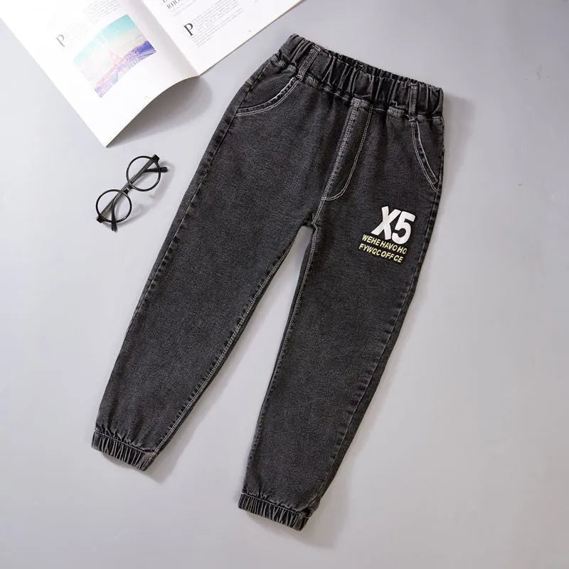 Boys jeans with one-piece velvet lining in light blue, size 100cm to 160cm, autumn winter