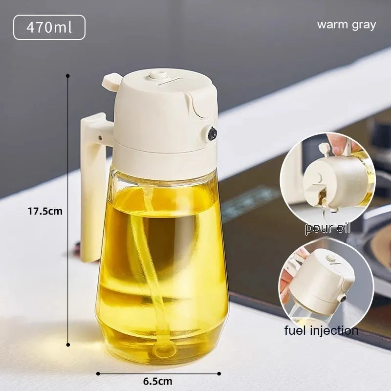 470ml glass olive oil sprayer dispenser bottle in beige, black, green, or yellow colours with ergonomic handle
