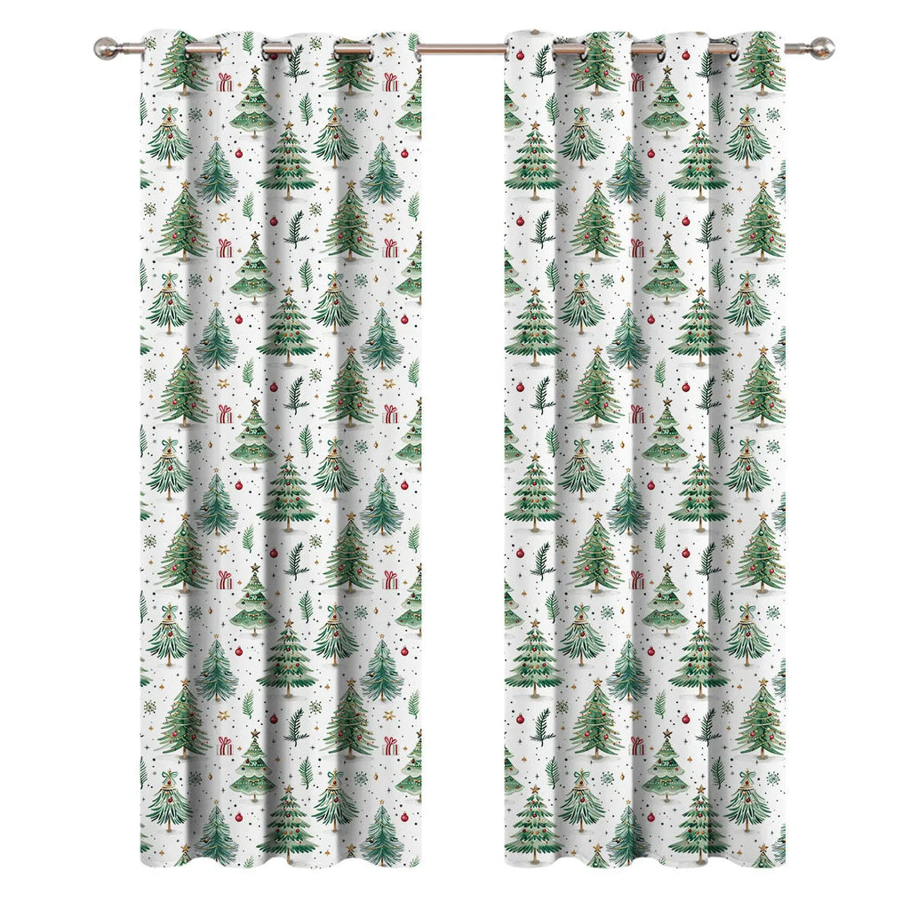 Christmas forest punching pattern polyester curtain hanging on window with sunshade function