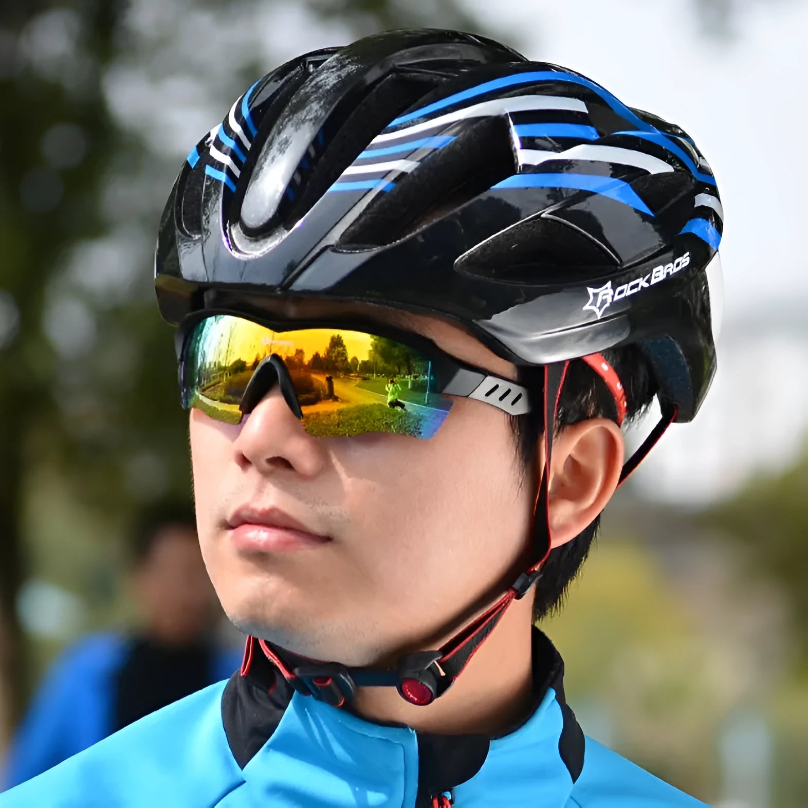 ROCKBROS polarized cycling glasses with UV protection, polycarbonate lens, acetate frame – Bright black colour