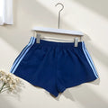 Navy blue men's nylon sport shorts with high-waist elastic waistband