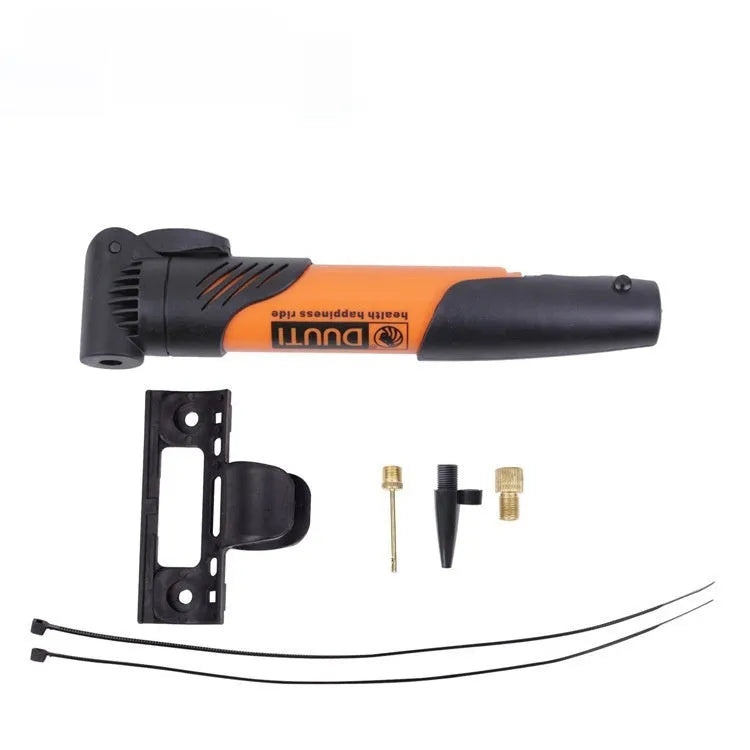 Portable plastic bicycle mini inflator available in eight colours for emergency tyre inflation