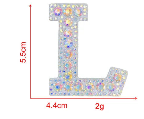 AB colour rhinestone letter emblem badge patch cloth sticker self-adhesive on white background