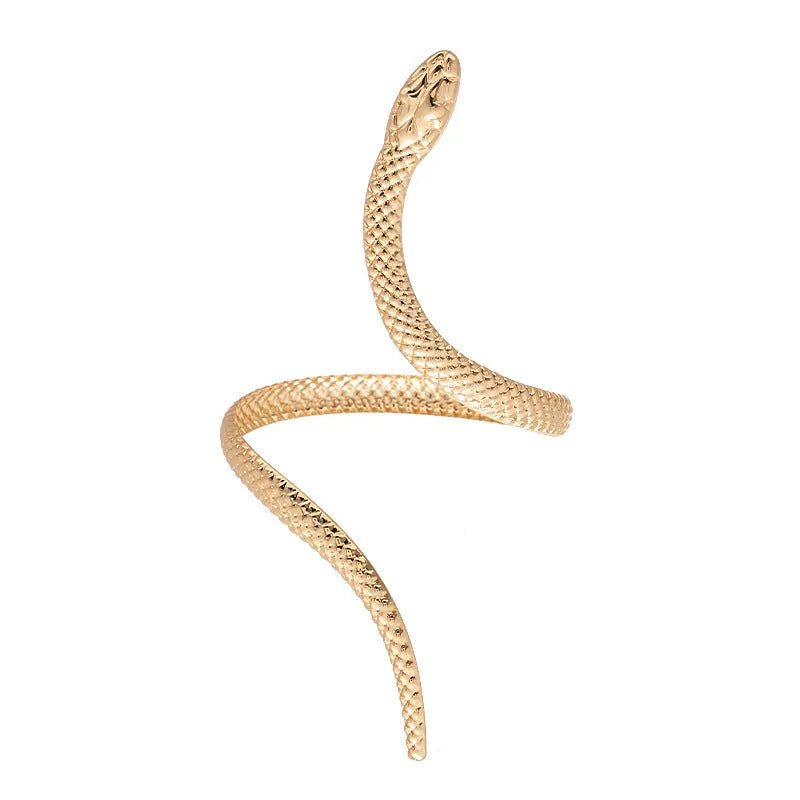 Gold electroplated metal exaggerated twisted winding snake ring and bracelet jewellery set