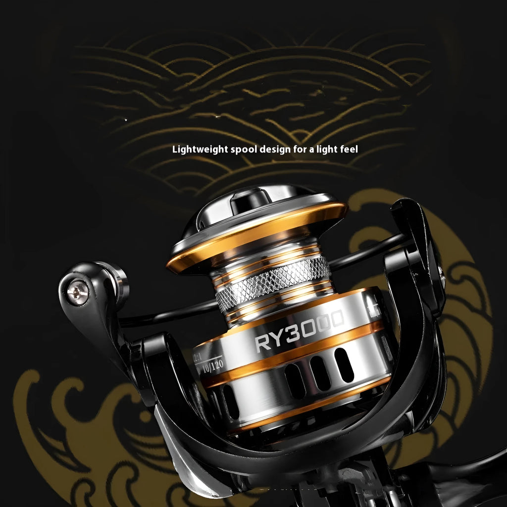 All-metal spinning fishing reel with no-gap design and EVA grip handle in six size options