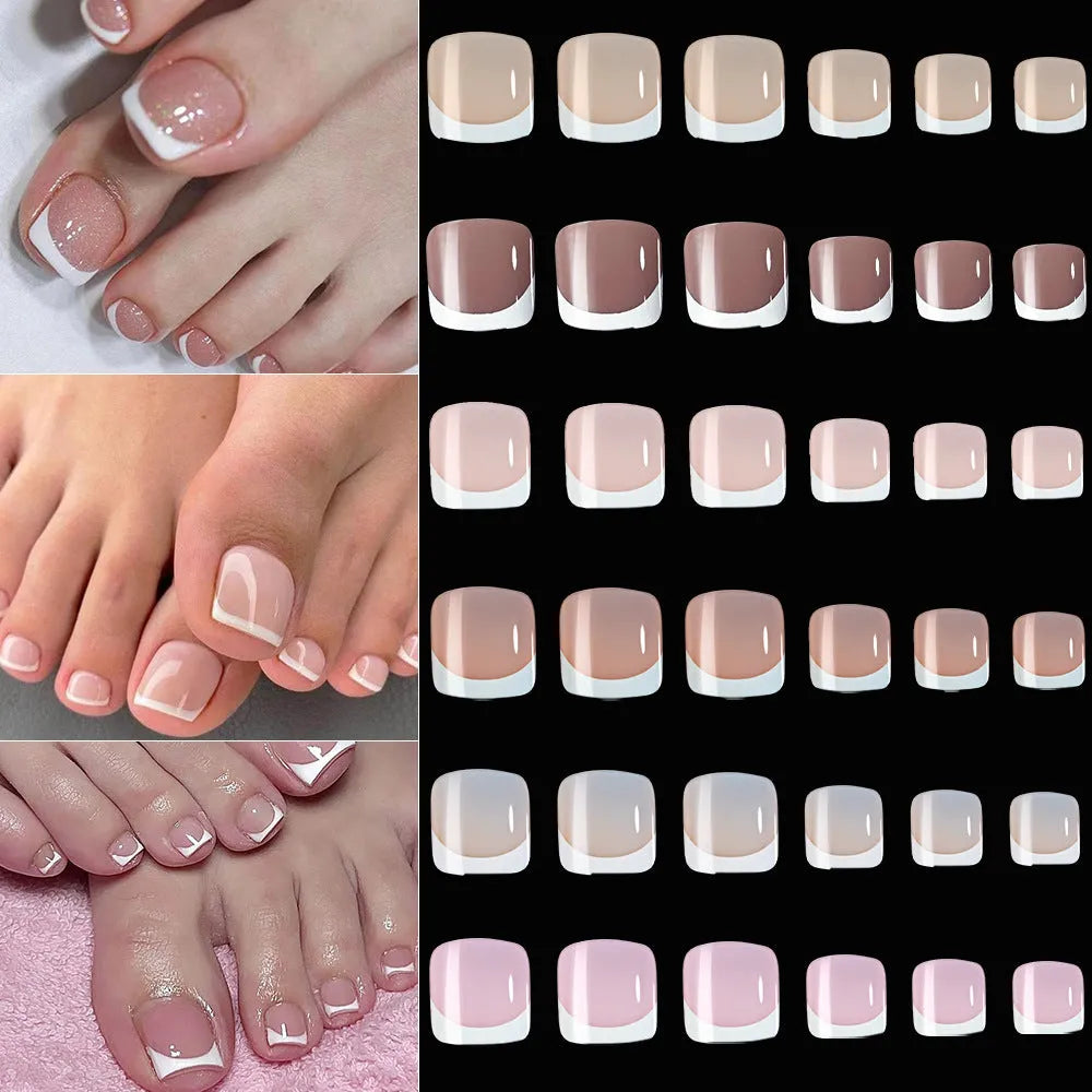 120 French white edge toenail pieces in nine nude shades, short square shape