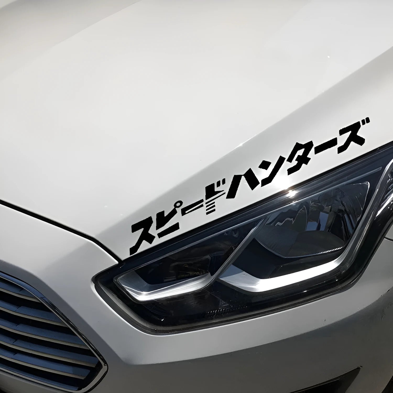 JDM speed hunting reflective car sticker in black and silver white, shown at 35cm length.