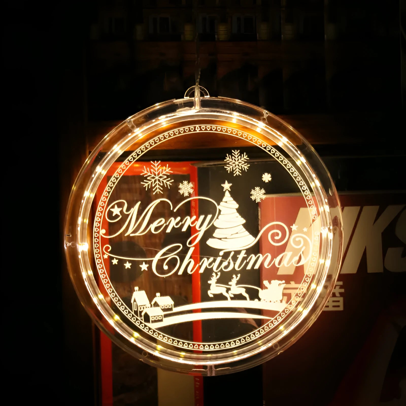 Small LED Christmas decorative disc light with E14 base, plastic shell, 170mm diameter, dimmable function