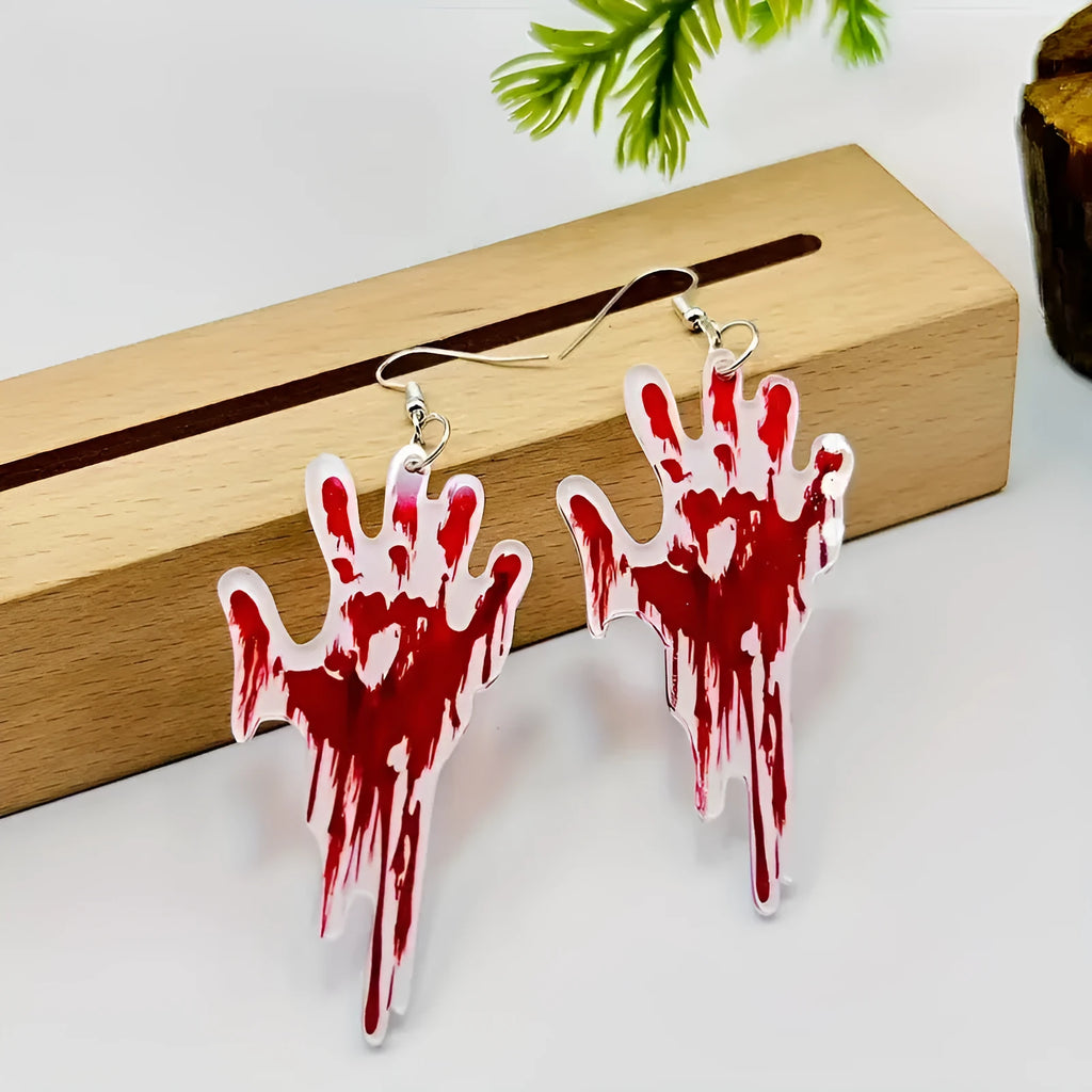 Creative Halloween bleeding palm earrings in acrylic material for unisex costume wear