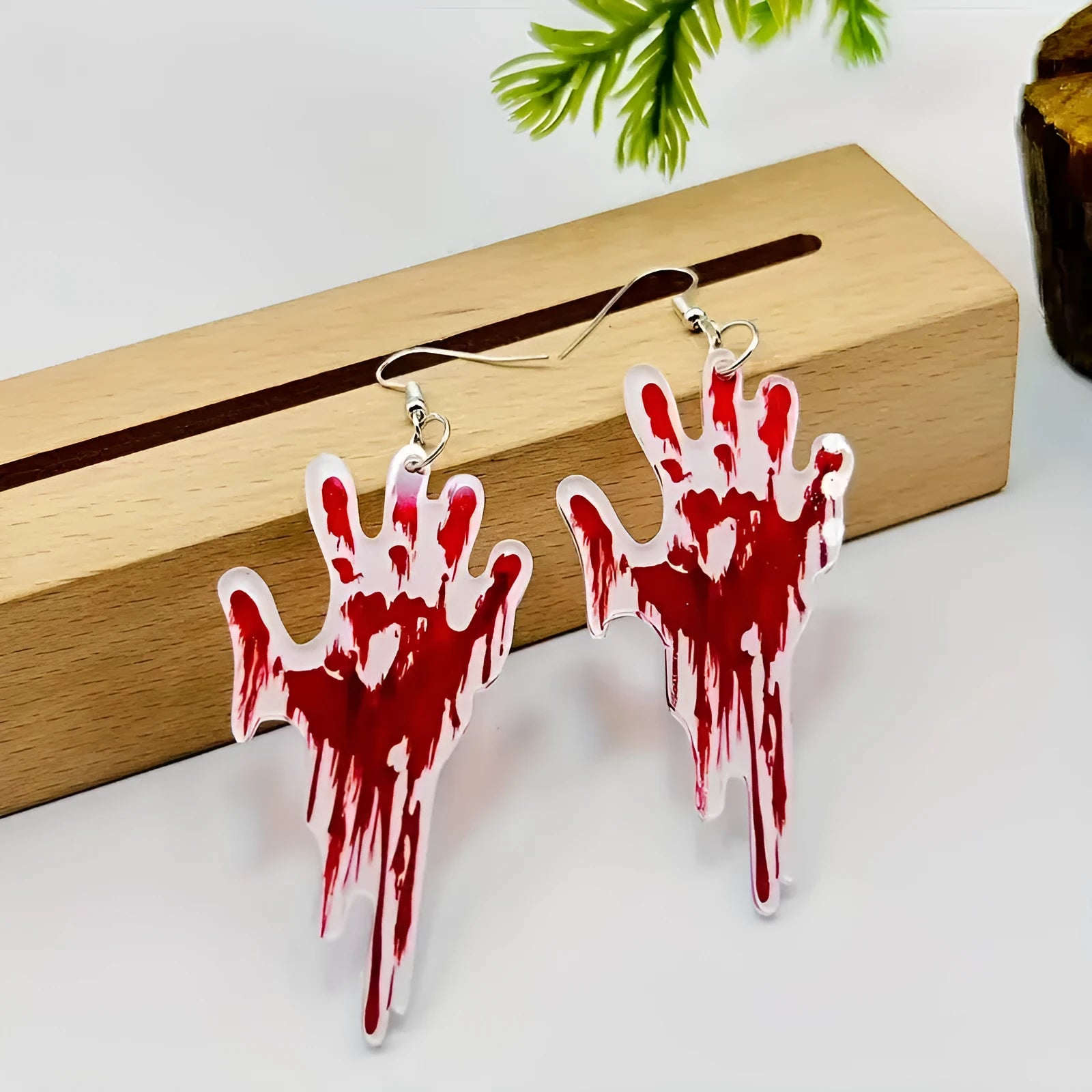 Creative Halloween bleeding palm earrings in acrylic material for unisex costume wear