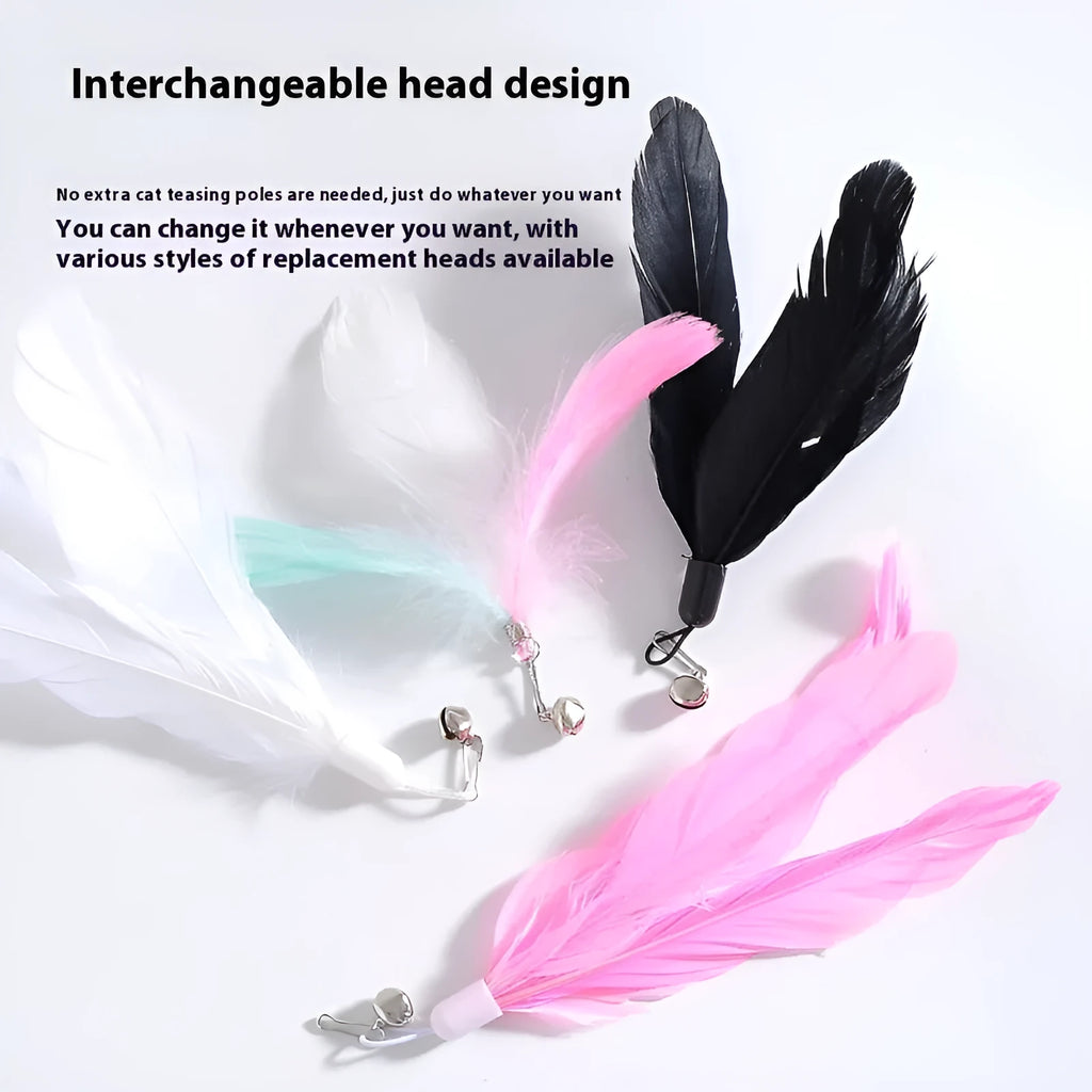Interactive cat teaser toy with suction cup base, long handle, and dangling brush with bell attachment
