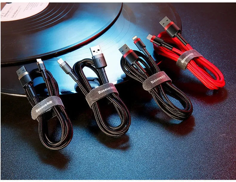 Apple compatible 8PIN charging cable in red and black colour with 1 metre length