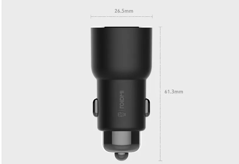 Black Ruimi 3S car USB charger for mobile phones and tablets.