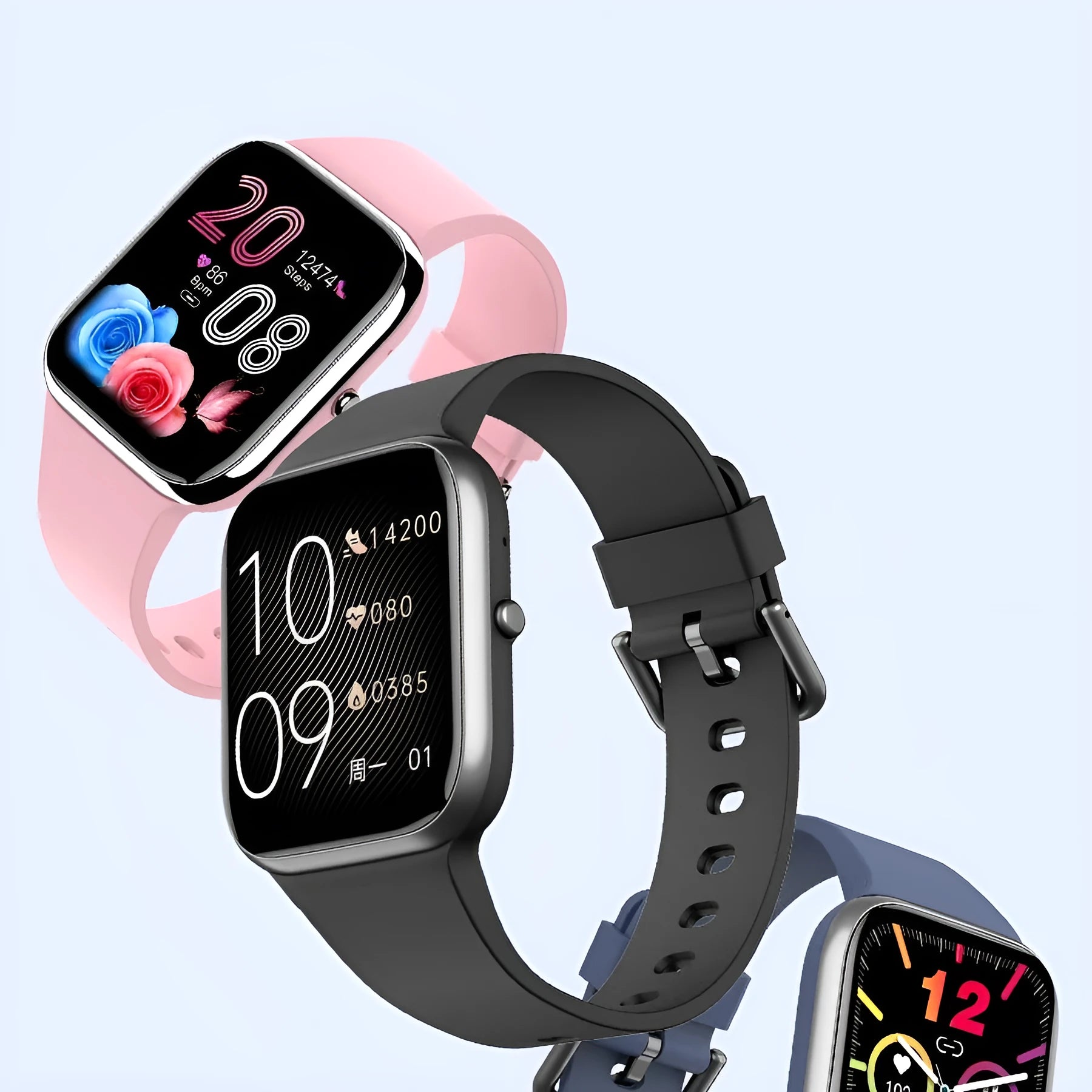 Blood pressure blood oxygen physiological search watch with TFT screen, black colour, featuring heart rate monitoring and Bluetooth calling