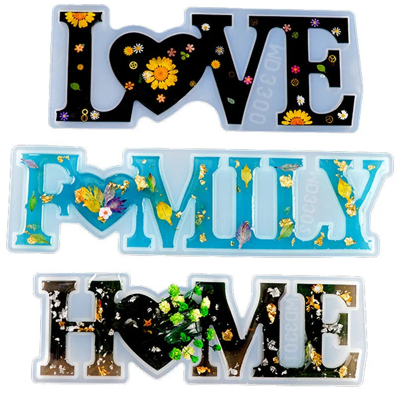 Silicone epoxy mould showing embossed English letters for resin jewellery making