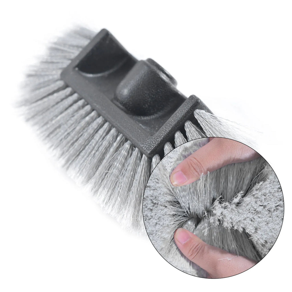 Yellow portable car wash brush with four-section removable rod and flow-through brush head design