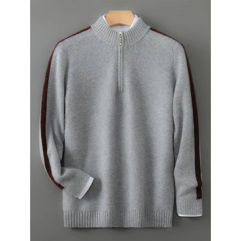 Half zip round neck sheep wool knitted sweater in slim fit for plus sizes