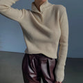 Women's retro half turtleneck pullover sweater with single-breasted placket in cotton-spandex blend fabric