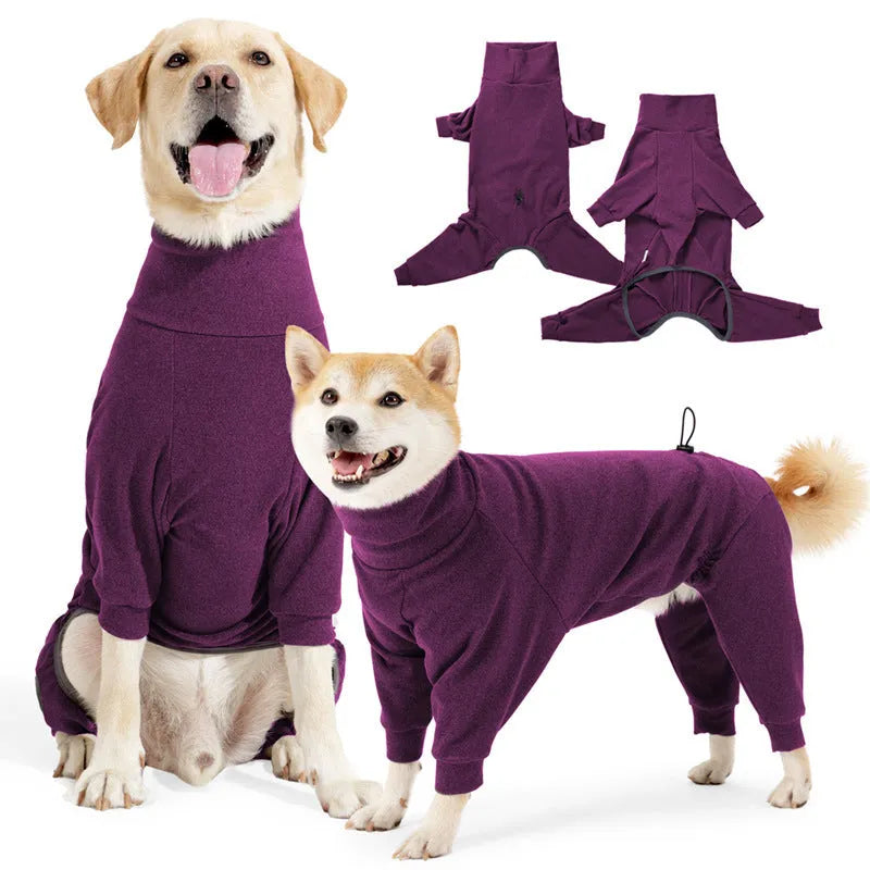 Four-legged polar fleece dog coat with high collar in dark grey colour