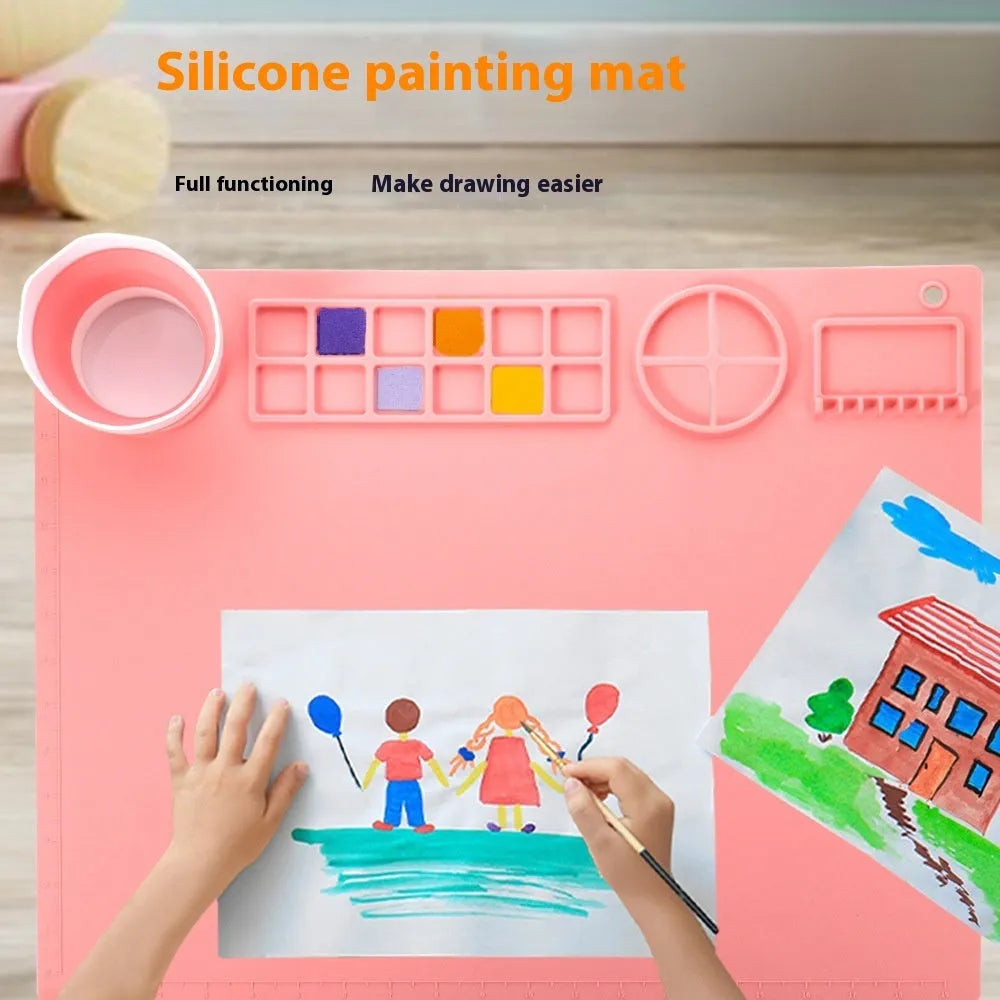 Silicone double bowl painting mat for watercolour art in various colours