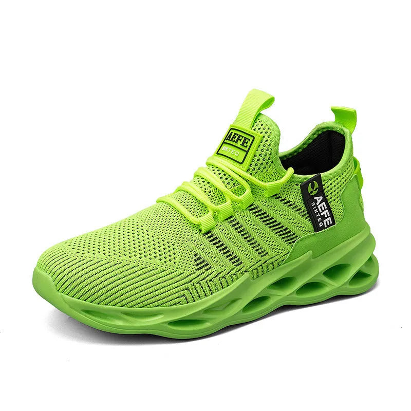 Men's black mesh casual running shoes with cross straps and round toe in Korean style