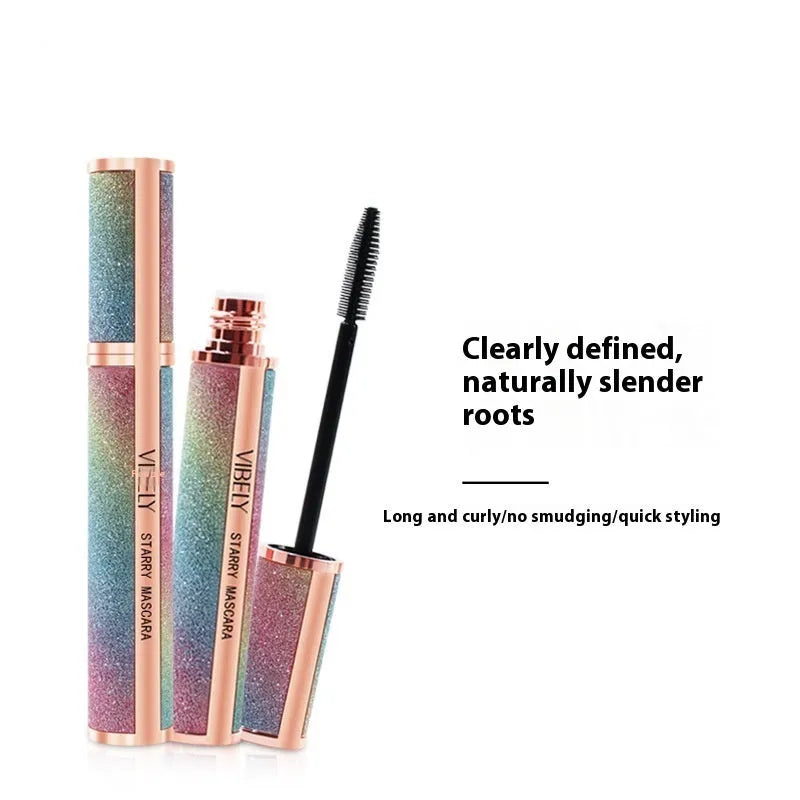 Black waterproof curling mascara tube with brush applicator in English packaging