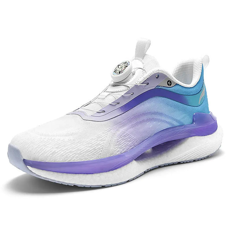 Men's high-top breathable sports sneakers in cotton candy colour with buckle closure and mesh upper.