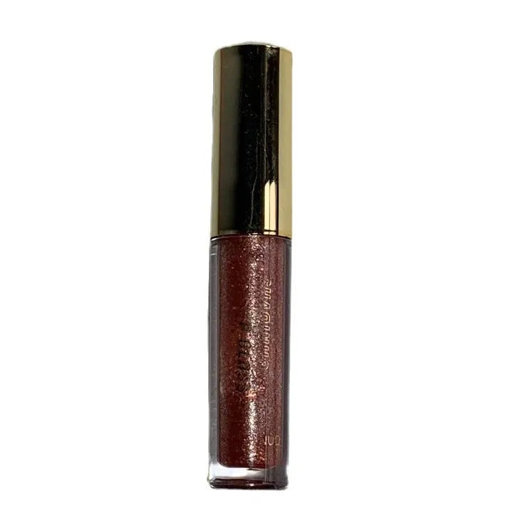 Shanuo Flash Lip Gloss tube showing five colour shades: cherry blossom pink, gold flash, peach, purple, and berry red.