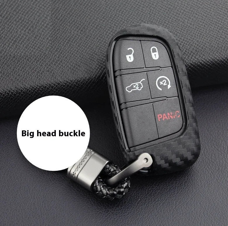 Black silicone key case with carbon fibre pattern for Dodge Chrysler Fiat remote key fobs.